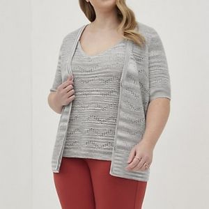 Torrid Pointelle Cardigan V-Neck Short Sleeve Sweater